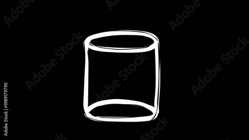 Hand-drawn 3D cylinder outline animation with alpha channel