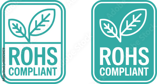 ROHS Compliant Certification Badge Icons with Leaf Symbol for Eco-Friendly Electronics Labeling