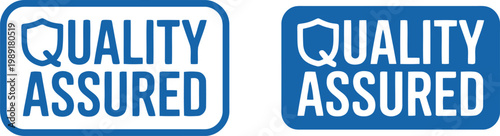 Blue Quality Assured Badge Icons with Shield Symbol for Certification and Guarantee Labels