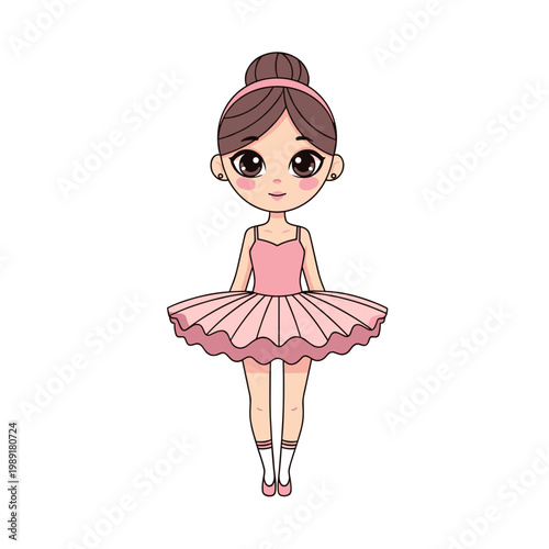 Adolescent  girl in pink tutu dress posing in playful ballet style  