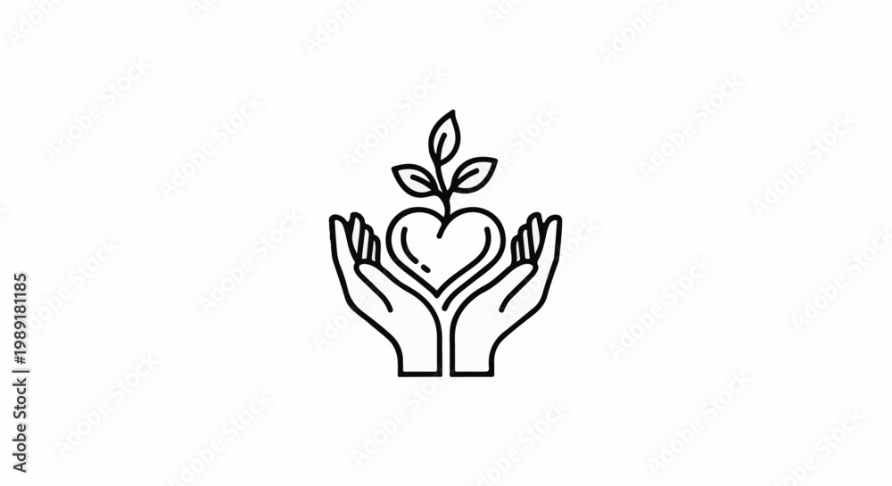 Obraz premium Open hands cradling a heart with a plant growing from it
