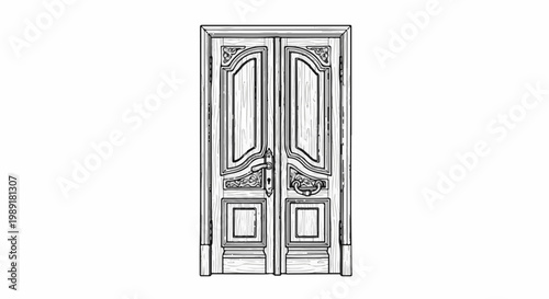 Ornate, antique, double wooden doors with carved details