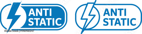 Blue Anti Static Icon Set with Lightning Bolt Symbol for Electronics and Safety Labels