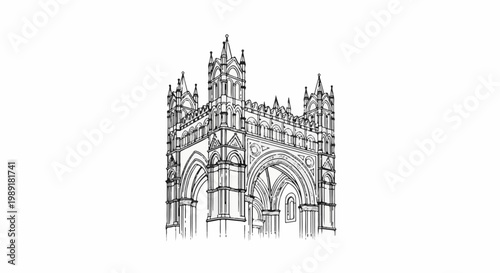 Ornate Gothic structure with arches, spires, and detailed facade