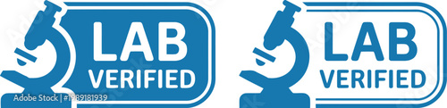 Blue Lab Verified Badge Icons with Microscope Symbol for Laboratory Certification and Quality Assurance