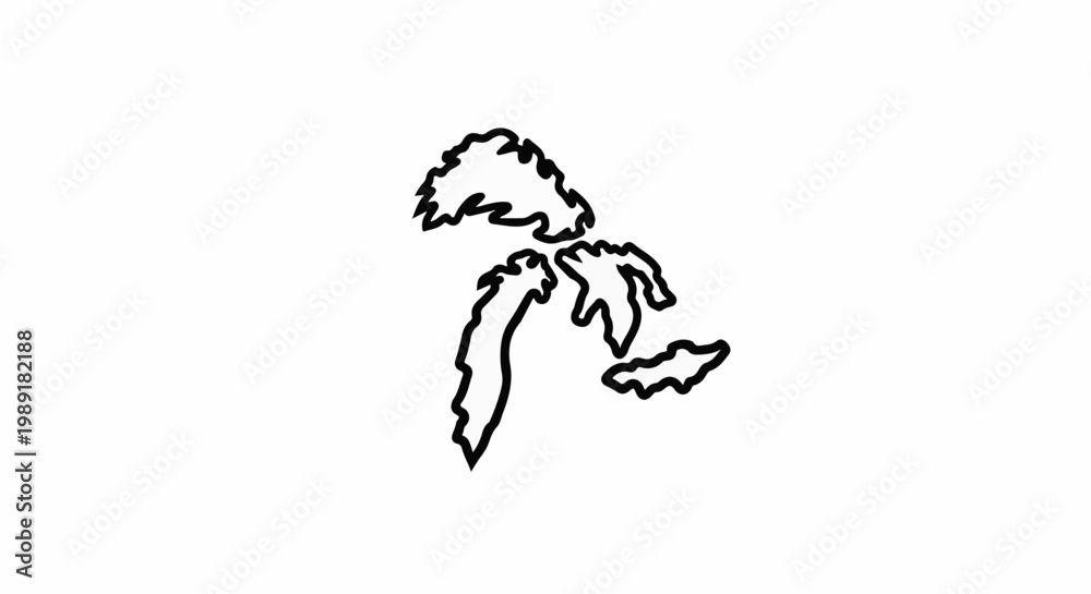 Obraz premium Outline of a palm tree with fronds against a white background