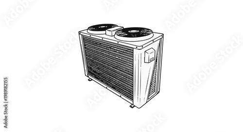Outline drawing of an outdoor HVAC unit with two fans on top
