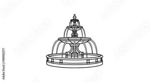 Ornate multi-tiered fountain with cascading water and a decorative base