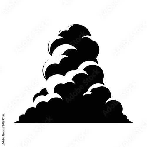 Cumulus cloud formation rendered in solid black silhouette provides a bold visual representation of heavy weather patterns.