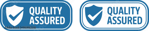 Quality Assured Badge Icon Set with Shield and Check Mark for Certification and Guarantee Labels