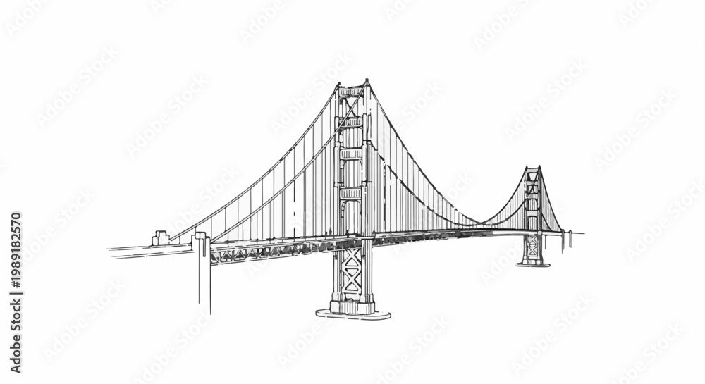 Fototapeta premium Pen and ink sketch of a majestic suspension bridge spanning across a body of water