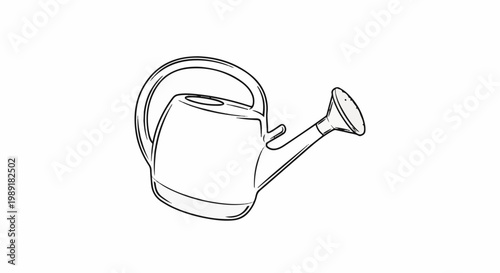 Outline sketch of a watering can with a handle and spout