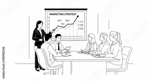 Business meeting presentation of marketing strategy with growth chart