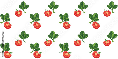 fresh leafy spinach with tomatoes repeat seamless design