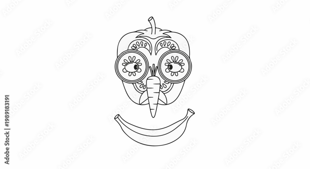 Obraz premium Playful food face constructed from vegetables and a banana