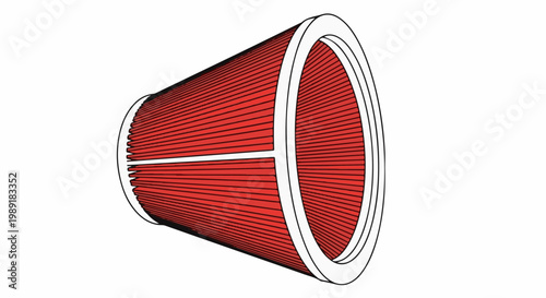 Red cylindrical air filter with white rim and pleated interior