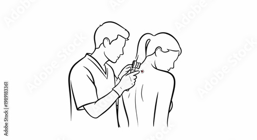 Physician examines a patient's mole with a dermatoscope
