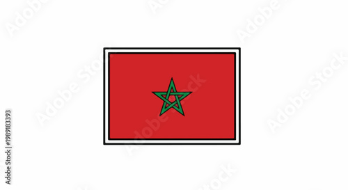 Red flag with a five-pointed green star in the center, framed by black and white borders