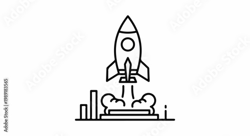 Rocket launch with increasing bar graph, symbolizing business growth