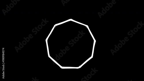 Hand-drawn white decagon outline animation with alpha channel