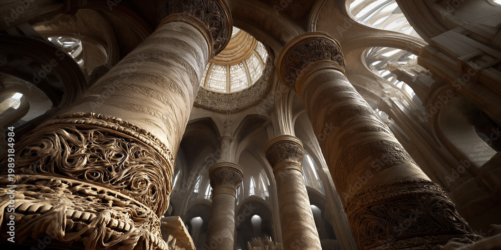 Fototapeta premium Seasoned construction expert thoroughly reviews complex historic column formations