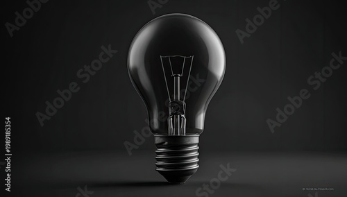 Lit bulb An incandescent clear light bulb stands vertically against a dark backdrop