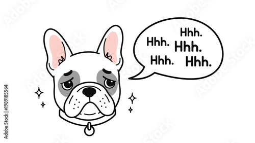 French bulldog cartoon illustration with tired expression and speech bubble showing heavy breathing sounds on white background.