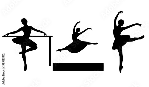 Ballet dancer vector silhouette set performance poses black white
