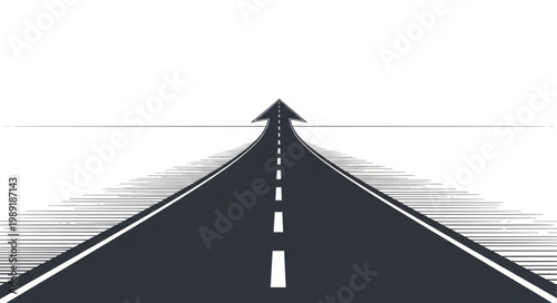 Straight asphalt road leading to the horizon with white background.