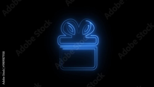 Glowing Colourful Neon Line Gift Icon Isolated on Black Background. 4K Animation