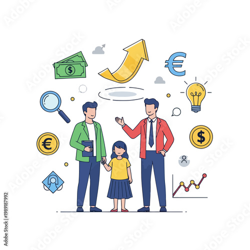Business growth concept, family finance, investment plan, financial success, teamwork