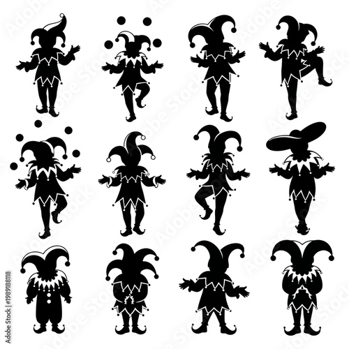 Jester Silhouettes Collection: Diverse Poses and Actions