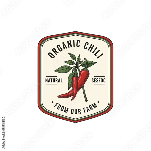 Organic Chili Pepper Emblem - Natural Farm Fresh Ingredient Badge