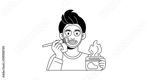 Person applying facial mask skincare routine illustration