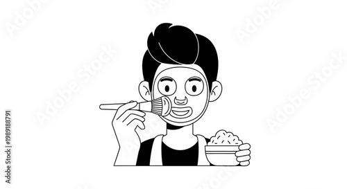 Person applying facial mask with brush