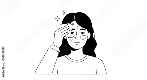 Woman cleansing face minimalist illustration skincare routine