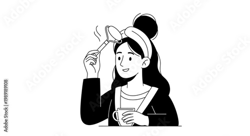 Woman using facial roller illustration