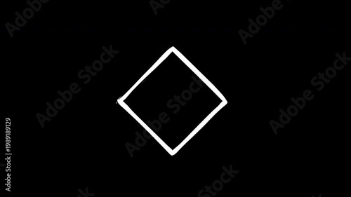 Hand-drawn white diamond outline animation with alpha channel