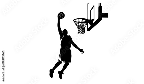 Basketball player dunking silhouette action slam dunk sports vector illustration isolated on white background
