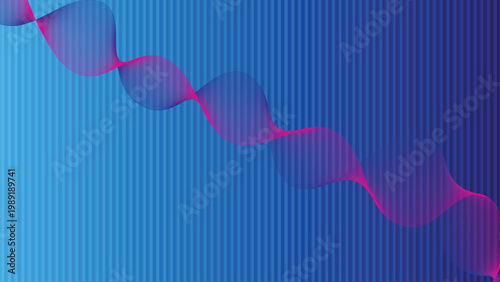 Dynamic blue background features a subtle striped pattern, traversed by a flowing, abstract wave of thin magenta lines creating a sense of movement and modern design.