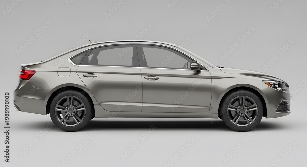 Obraz premium Modern Silver Sedan Car Side View Isolated on Light Grey Background