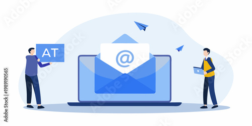 Digital communication concept with email messages and people interacting