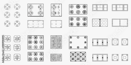 Architectural plan details windows and circular elements sketched overhead