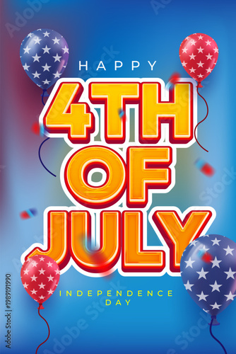 Happy 4th of july independence day celebration poster with balloons
