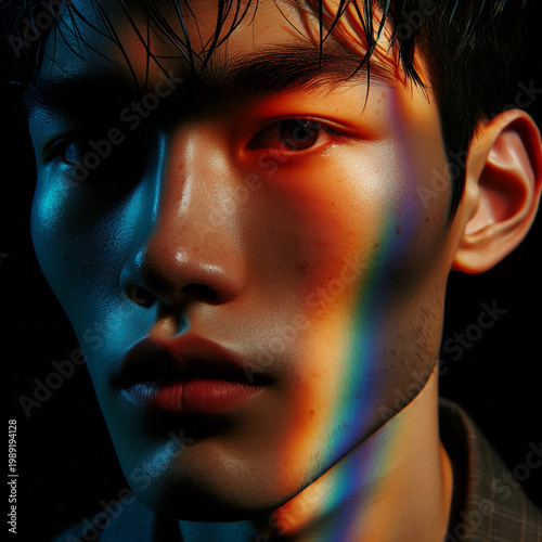 Grunge Portrait with Rainbow Light and Textured Shadows