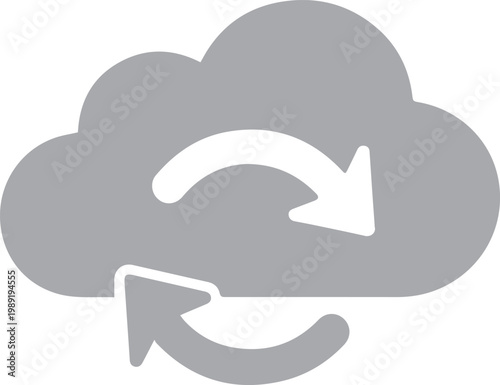 Cloud icon featuring circular sync arrows represents data storage, file sharing, and seamless synchronization across multiple devices.