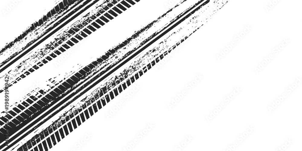 Obraz premium Auto tire tread grunge element. Car and motorcycle tire pattern, wheel tyre tread track. Black tyre print.