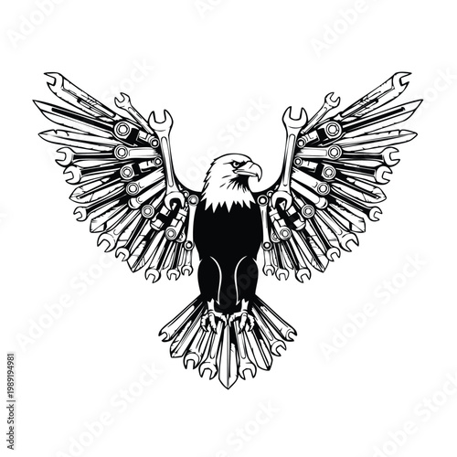 Foto Patriotic eagle with wrench wings vector silhouette set bundle art