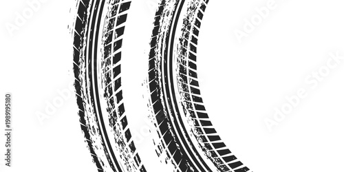 Auto tire tread grunge element. Car and motorcycle tire pattern, wheel tyre tread track. Black tyre print.