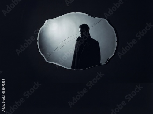 Reflection of a Man in a Broken Mirror